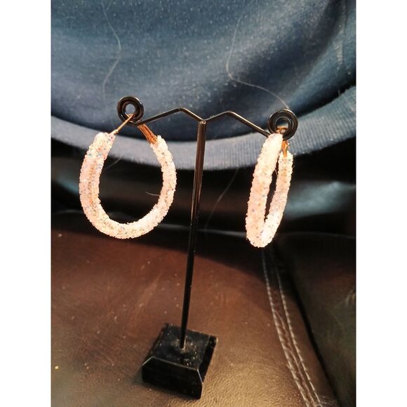 Light Pink Candy Sequin Hoop Earrings Hoops - Picture 5 of 7